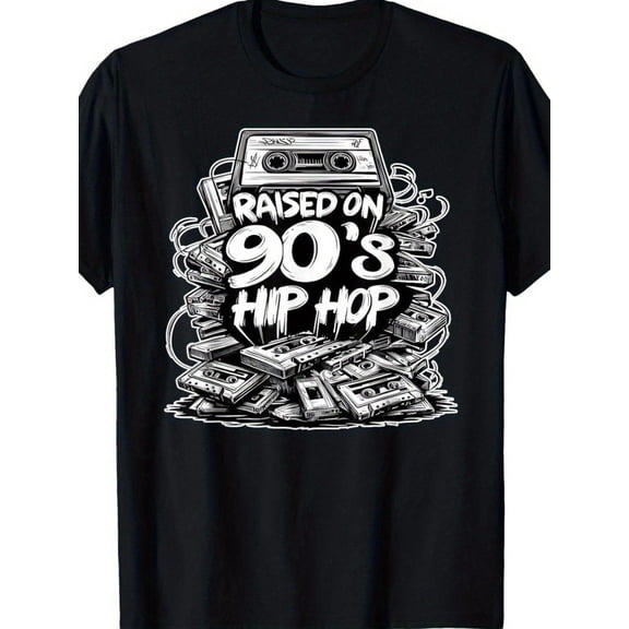 Men'S Vintage 90s Hip-Hop T-Shirt | Heavyweight 180gsm Retro Cassette Tape Graffiti Shirt, Loose Fit, Crew Neck, Slight Stretch Fabric, Casual Streetwear for Concerts & Everyday - Sizes S-2xl