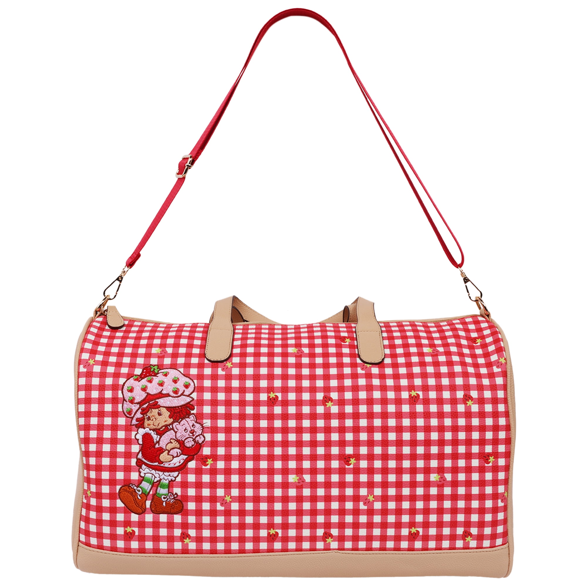 Strawberry Shortcake Weekender Duffel Bag, Vintage Travel Tote for Women, Red Gingham