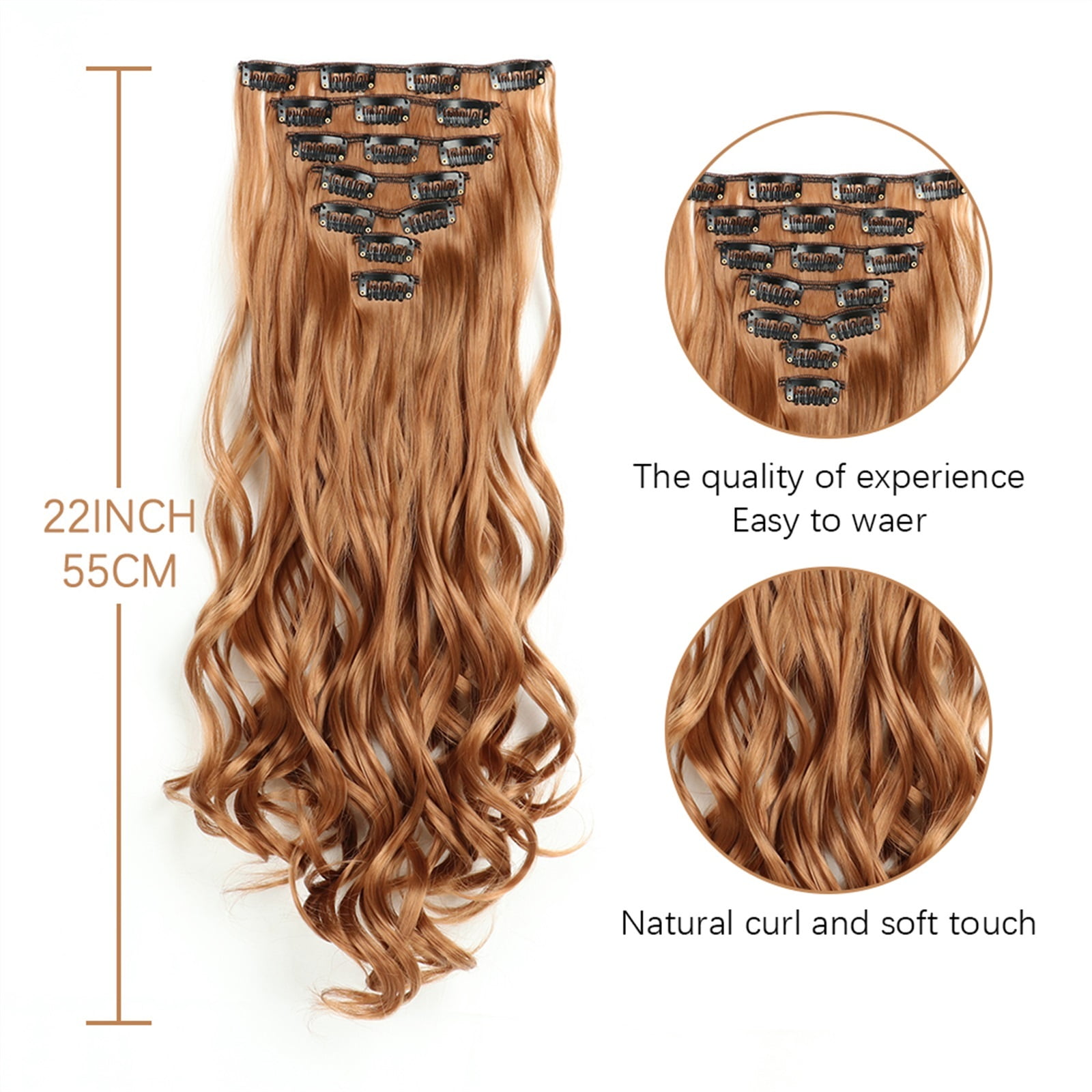 16 Clip Orange Golden Clip in Long Wavy Synthetic Hair Extension 20 Inch Copper Red 7PCS Thick Hairpieces Fiber Double Weft Hair for Women