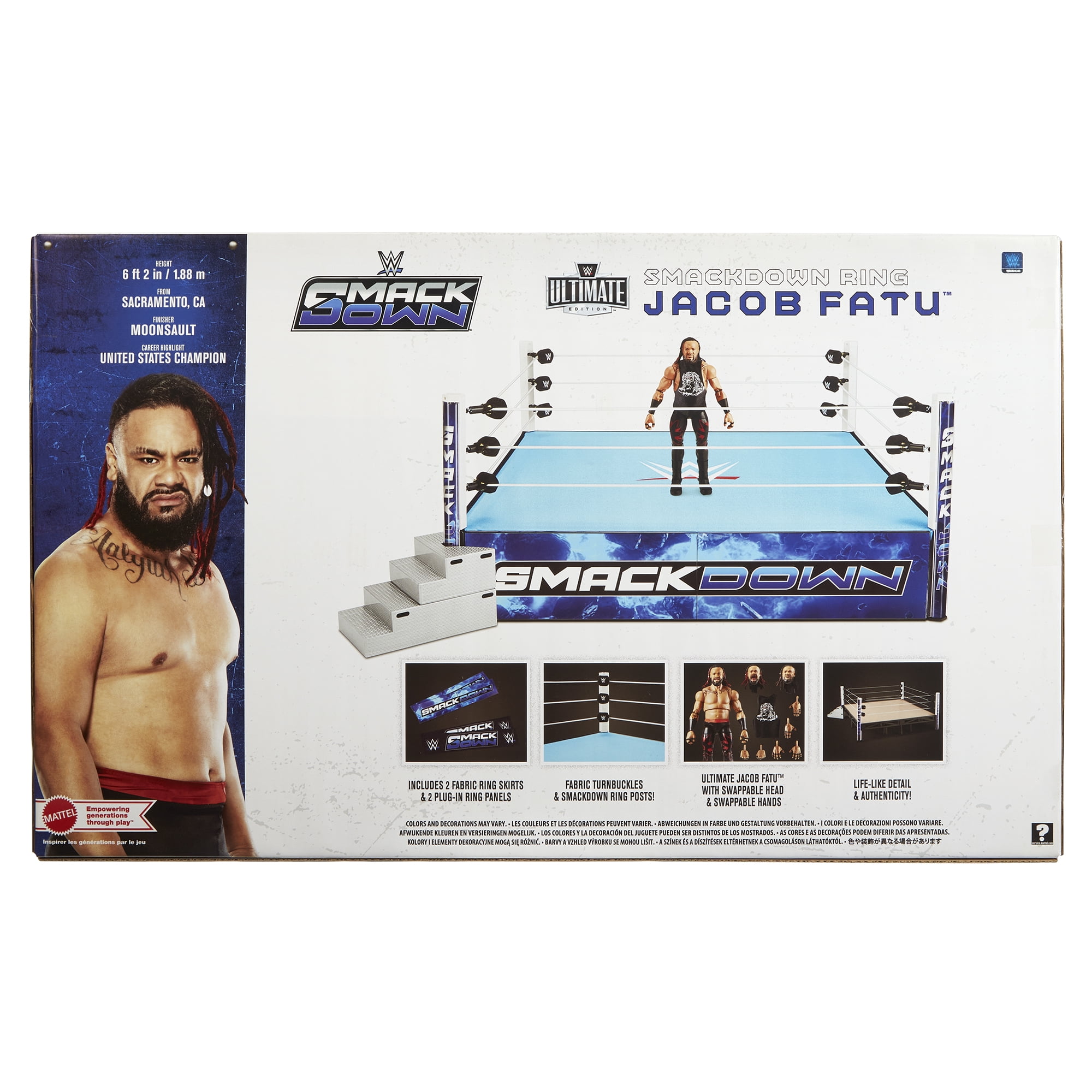 WWE Smackdown Real Scale Wrestling Ring Playset w/ Jacob Fatu Ultimate Edition Exclusive Figure Mattel WWE Toy Wrestling Ring Playset