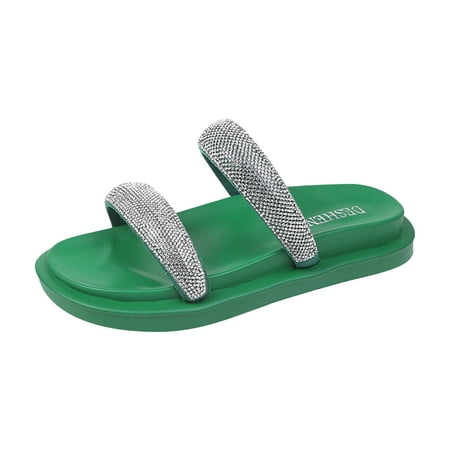 

Cathalem Women S Fashion Solid See Through Thick Bottom Sandals Slippers Flat Shoes Rhinestone Sandals Green 39