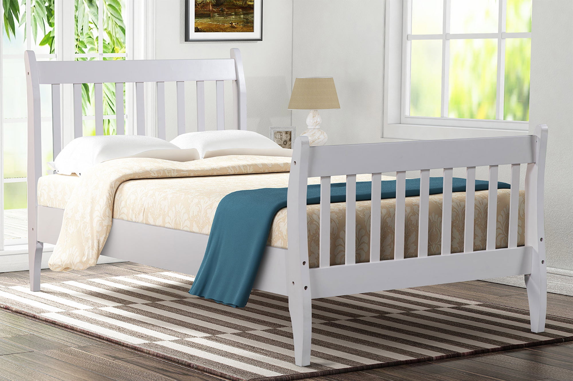 Twin Bed Frame with Headboard and Footboard, White Twin Bed Frame for