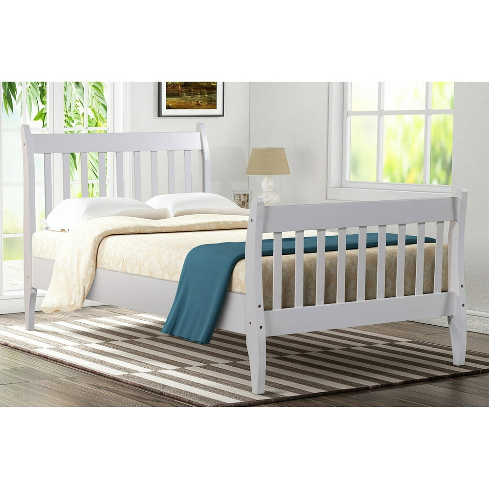 White Twin Bed Frame, Wood Twin Platform Bed Frame with Headboard and Footboard, Modern Twin Bed