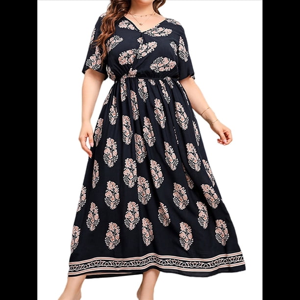 Vestido de Verano Holgado Informal de Corta con Corte A y Corte en A para Mujer, Talla Grande Azul Marino 4XL