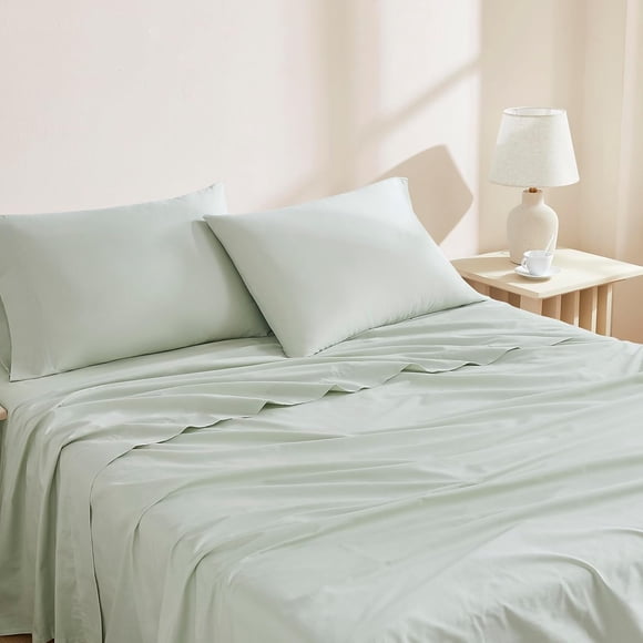 Juego de sábanas king size de algodón orgánico 100% verde claro Linen Closet
