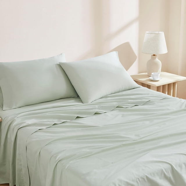 Juego de sábanas king size de algodón orgánico 100% verde claro Linen Closet