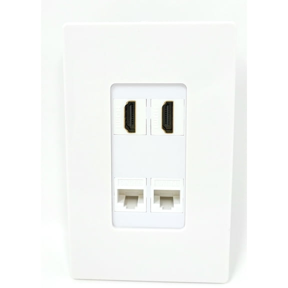 RiteAV - 2 x HDMI and 2 x Cat5e Ethernet Port Wall Plate Decorative Screwless - White