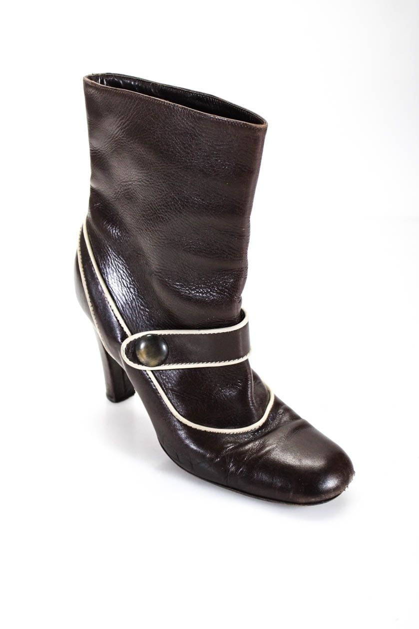 Pre-owned|Marni Womens Slip On Block Heel Round Toe Boots Brown