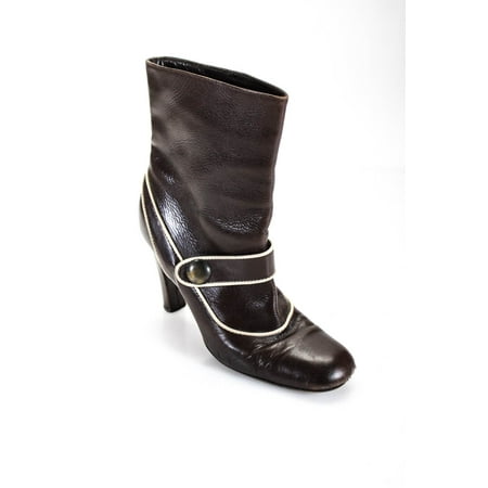 

Pre-owned|Marni Womens Slip On Block Heel Round Toe Boots Brown White Leather Size 37.5