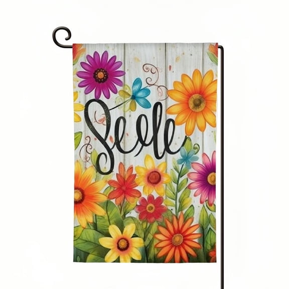 PHYHOO Welcome Spring Summer Flowers Garden Flag Double Sided, Burlap Small Sunflower Daisy Flower Garden Yard House Flags Outside Outdoor Seasonal Porch Lawn Decoration White