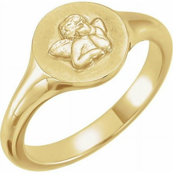14K Yellow Cherub Angel Pinky Ring R43122:102:P