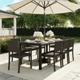 thumbnail image 2 of Martha Stewart 9-Piece Indoor-Outdoor Dining Set with 8 Stackable Dining Chairs and 70" Patio Table with Engineered Wood Top in Brown Rattan Wicker, 2 of 11
