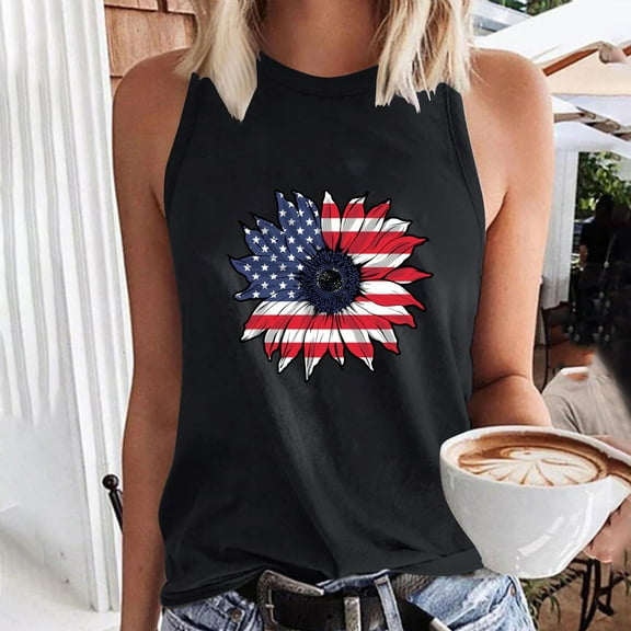 CLOISE American Flag Shirt Womens 4th of July Shirts Independence Day Print Tee Tops Black M