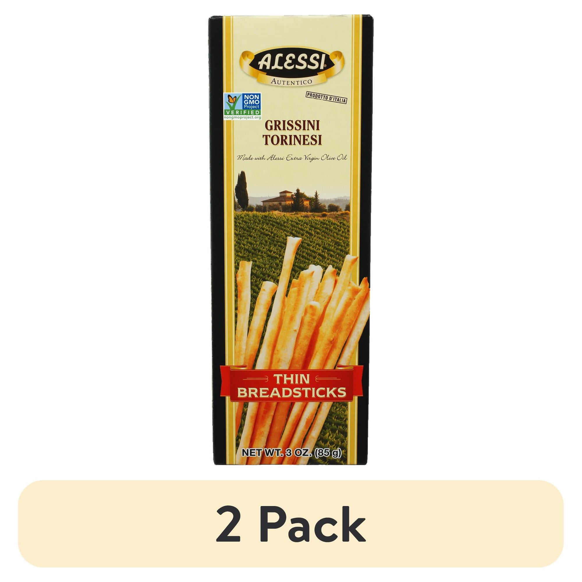 (2 pack) Alessi Thin Wheat Breadsticks Ready to Eat 3 oz Boxes