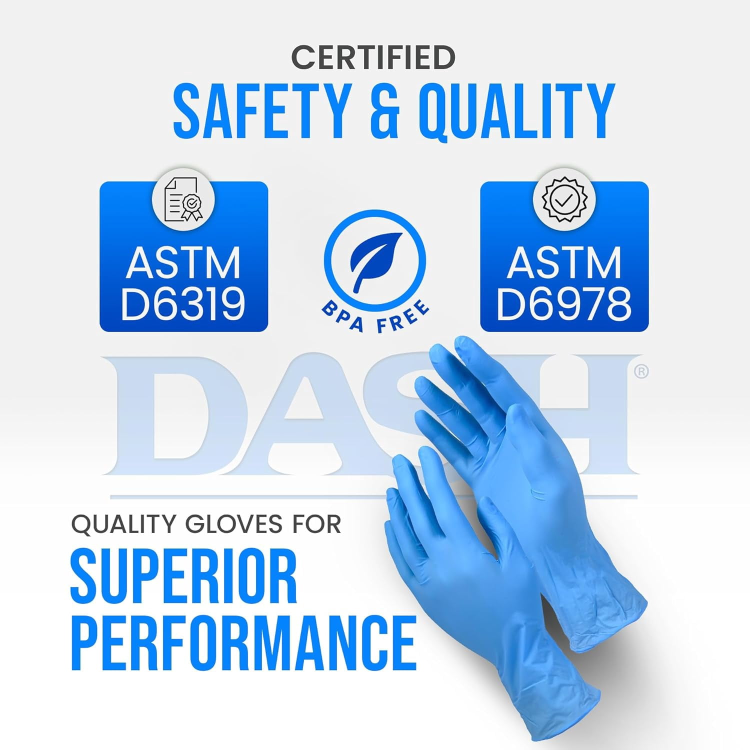 DASH BLU100 Nitrile Exam Grade Disposable Gloves, Light Blue, 4.3 mil, 100/Box, Medium