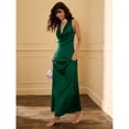thumbnail image 2 of Dark Green Solid Woven Plunging Draped Neck Backless Fitted Maxi Dress For Evening, 2 of 8