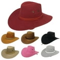 thumbnail image 5 of Seipola Mens Faux Felt Western Cowboy Hat Fedora Outdoor Wide Brim Hat with Strap (Black), 5 of 7
