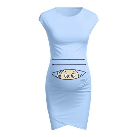 

Mikilon Summer New Round Neck Sleeveless Solid Color Printing Cute Maternity Dress Maternity Dresses for Women for Photoshoot on Sale