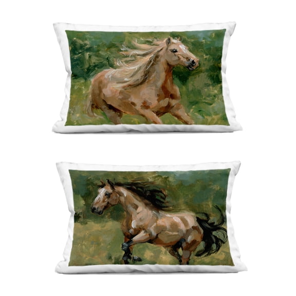 Stupell Industries Trotting Horse Visages 14" x 20" Animals Print Polyester Decorative Pillow Set, Zip Closure 2 Count