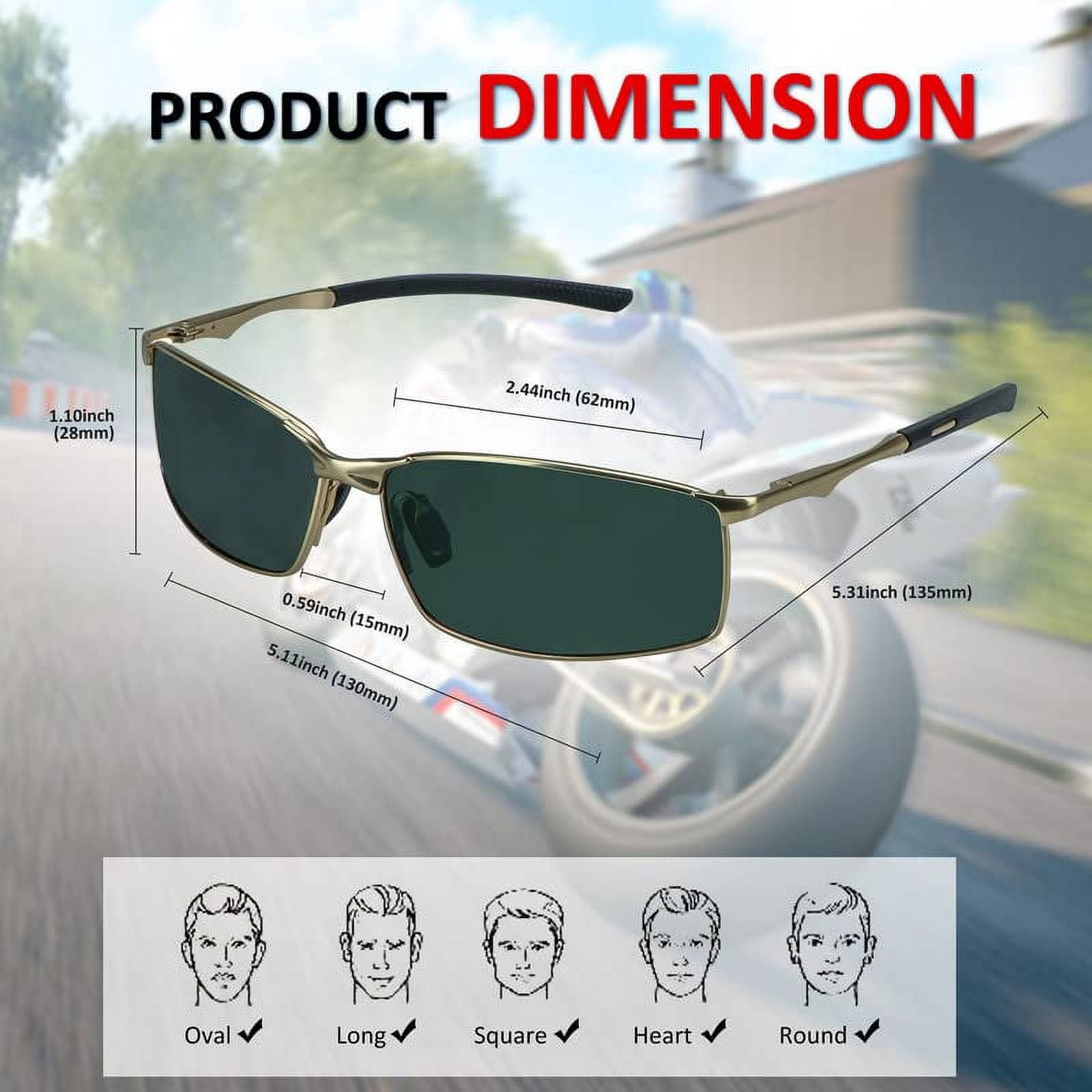 LifeArt Mens Polarized Sunglasses Ultralight Sports Fishing Driving Sunglasses for Men UV Protection Rectangle Metal Frame (Black+Gold)