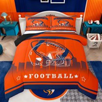 Homewish Cartoon Sports Helmet Bedding Comforter Set, Football Soccer Athlete Twin Comforter Sets, Modern Ball Sport Reversible Bedding Set, Orange Navy Breathable Home Decor, 2 Pieces