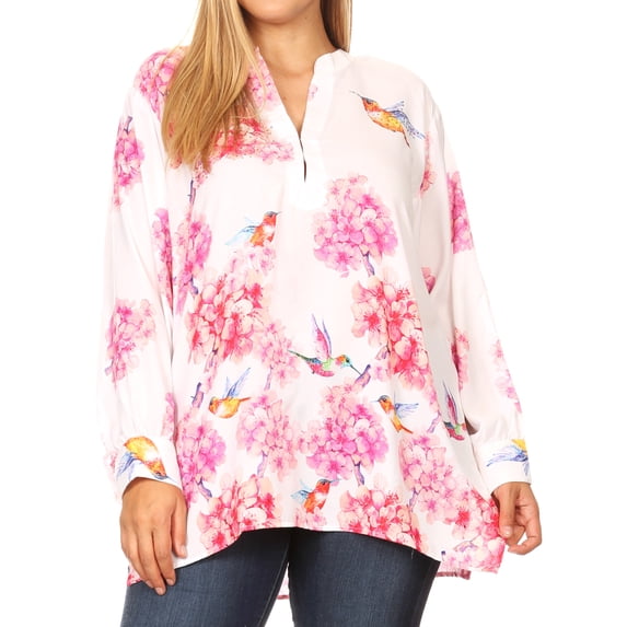 Sakkas Fara Women's Casual Floral Print Lightweight Long Sleeve Blouse Tunic Top - NM217-Multi - One Size
