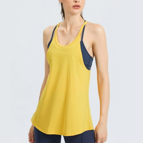 lmcalzta Yoga Tank Tops for Women Workout Camisole for Womens with Built in Bra Sleeveless Loose Athletic Gym Running Tennis Stretchy Cami Shirts
