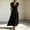 Black, variant on Womens 100% Cotton Short Sleeve V-Neck Asymmetrical Button Down Maxi Dress With Pockets, Loose Flowy Casual Long Dress, Soft Breathable Summer Beach Vacation Dress For Women Green Size L