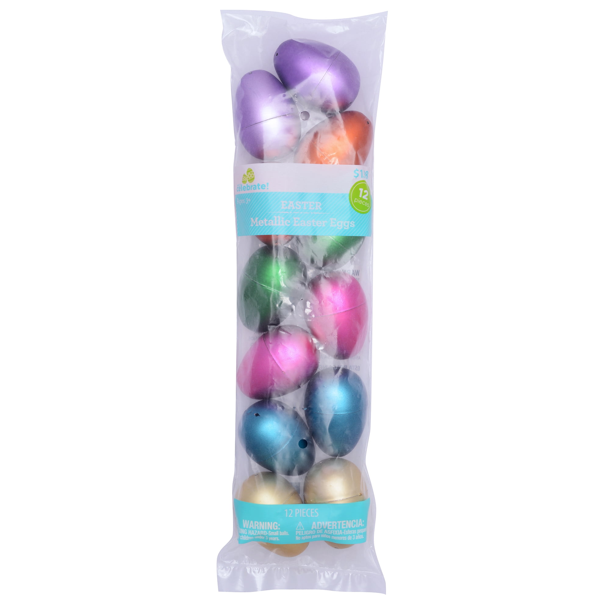 Way to Celebrate Easter Matte Metallic Plastic Easter Eggs, 12 Count