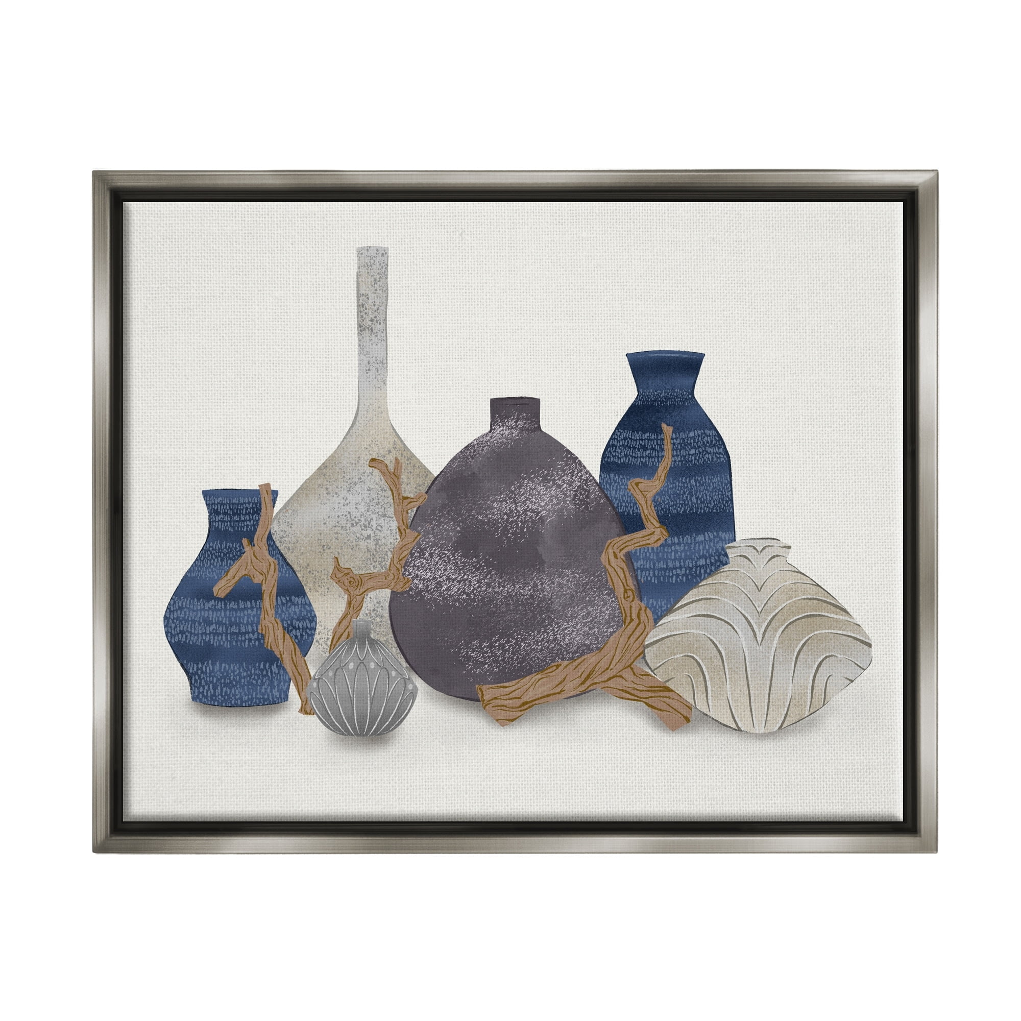 Stupell Industries Ornate Vase Still Life Leaning Driftwood Branches Graphic Art Luster Gray Floating Framed Canvas Print Wall Art, Design by Ziwei Li