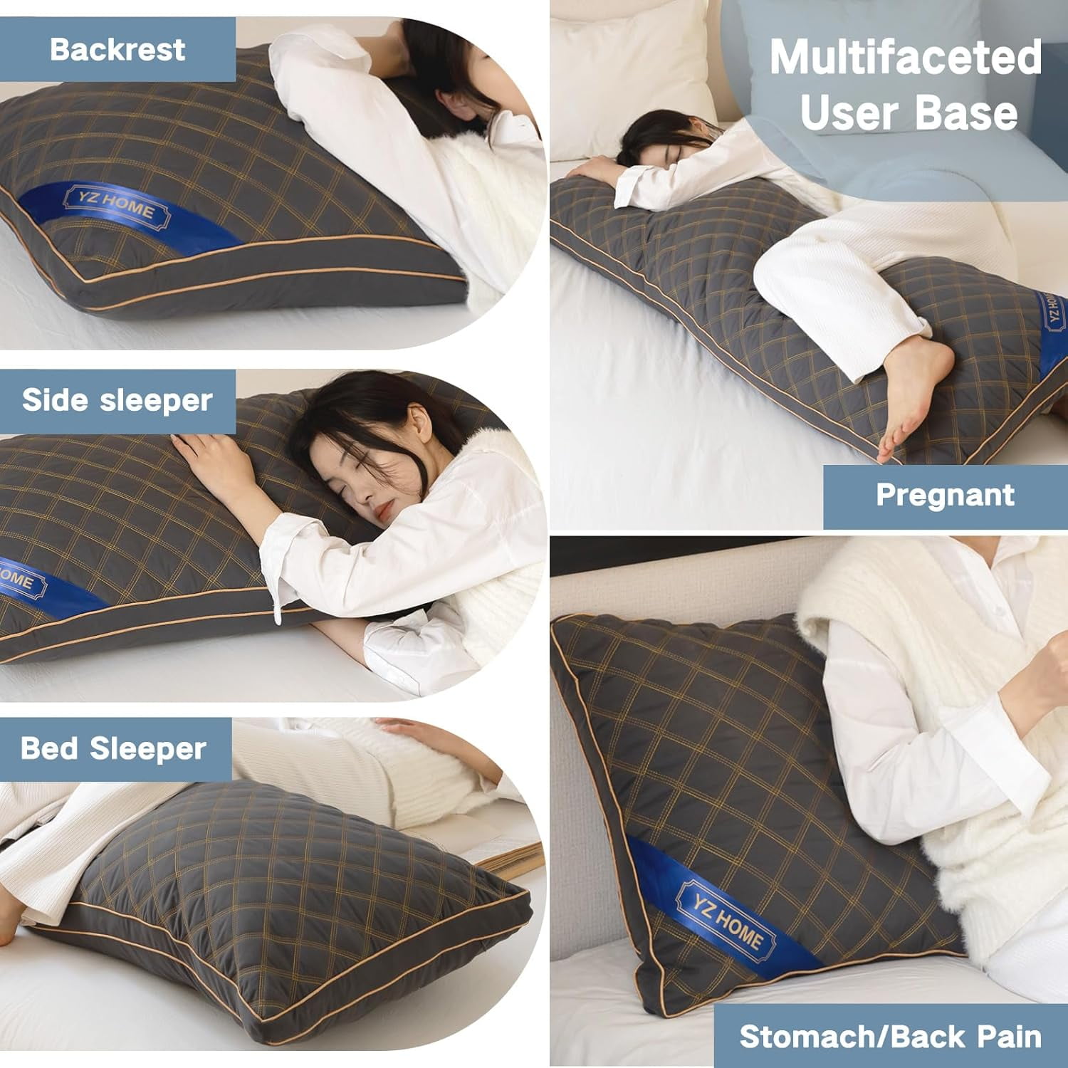 Parojati 20×54 inch Long Body Pillow for Adults - Firm Body Pillow Insert with Shredded Blue Memory Foam, Adjustable Height, Soft Support for Side Sleeping, Pregnant Women, Washable ( Grey)