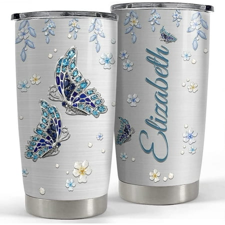 

Personalized Butterfly Tumbler With Lid Jewelry Style Custom Name 20oz 30oz Tumblers with Lid Gift for Women Girl Daughter Sister Mom Valentine Birthday