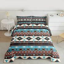 Manfei Boho bohemian Style Bedding Comforter Set,Vintage Aztec Geometric Twin Comforter Sets,Brown Cyan Beige Bedding Set For Men Women,Ultra Soft Home Decor Reversible,2 Pieces