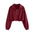 thumbnail image 4 of YMNXA Women's Cropped Sweatshirt Long Sleeve Half Zip Stand Collar Solid Color Comfortable Slim Fit Top For Casual Daily Wear,Red,S, 4 of 4