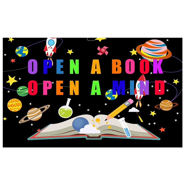 Colorful Educational Banner Reading Backdrop Vibrant Space Theme Decor for Classroom Library Kids Event