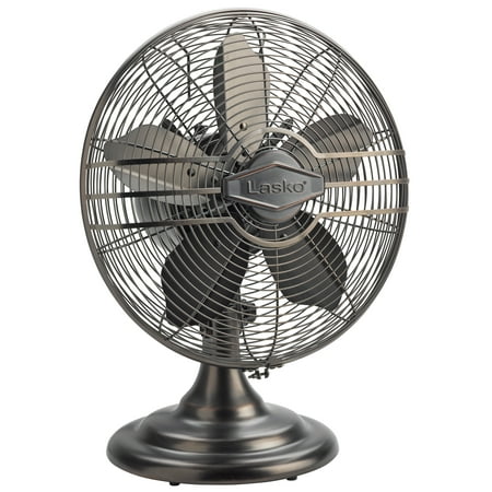 Lasko 12" 3-Speed Oscillating Classic Metal Table Fan with Tilt-Back, R12210, Bronze