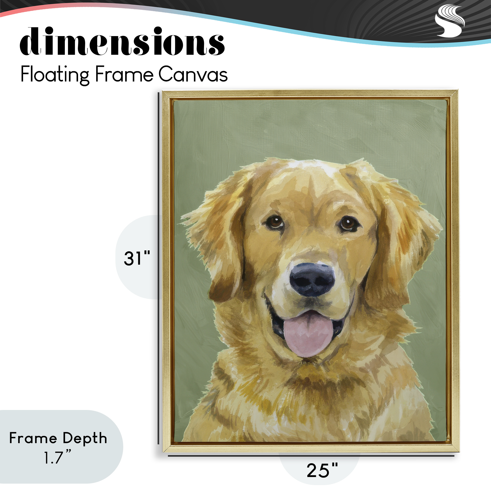 Stupell Industries Smiling Golden Retriever Portrait Gold Framed Floater Canvas Wall Art, design by Lil' Rue