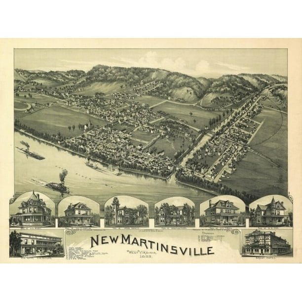 Old Map of New Martinsville West Virginia 1899 Wetzel County Poster