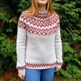 thumbnail image 2 of Bovemsi Sweaters for Women Cozy Women's Retro Art Printed Comfortable Casual Knitted Round Neck Pullover Fall Sweaters, 2 of 6