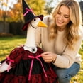 thumbnail image 4 of Porch Goose Accessory Set, Porch Goose Outfits, Halloween Porch Goose Outfit, Wizard, 23X8 Inch Red Black Lace Witch Dress with Pink Bow Accents and Matching Witch Hat for Holiday, 4 of 6