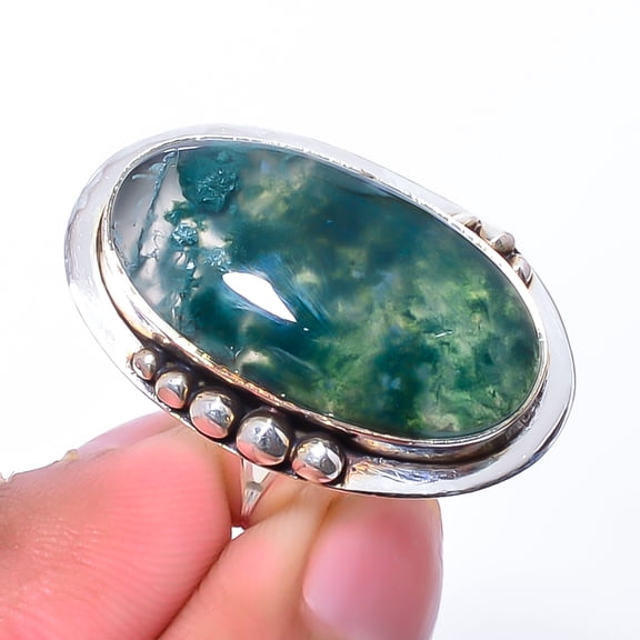 Moss Agate - India Gemstone 925 Sterling Silver Jewelry Ring s.7.5 Sku29, Green Ring, Natural Gemstone Ring