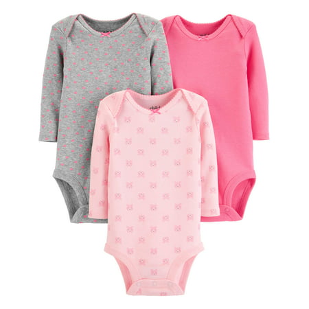 Child Of Mine By Carter's Long Sleeve Bodysuits, 3pk (Baby Girls)