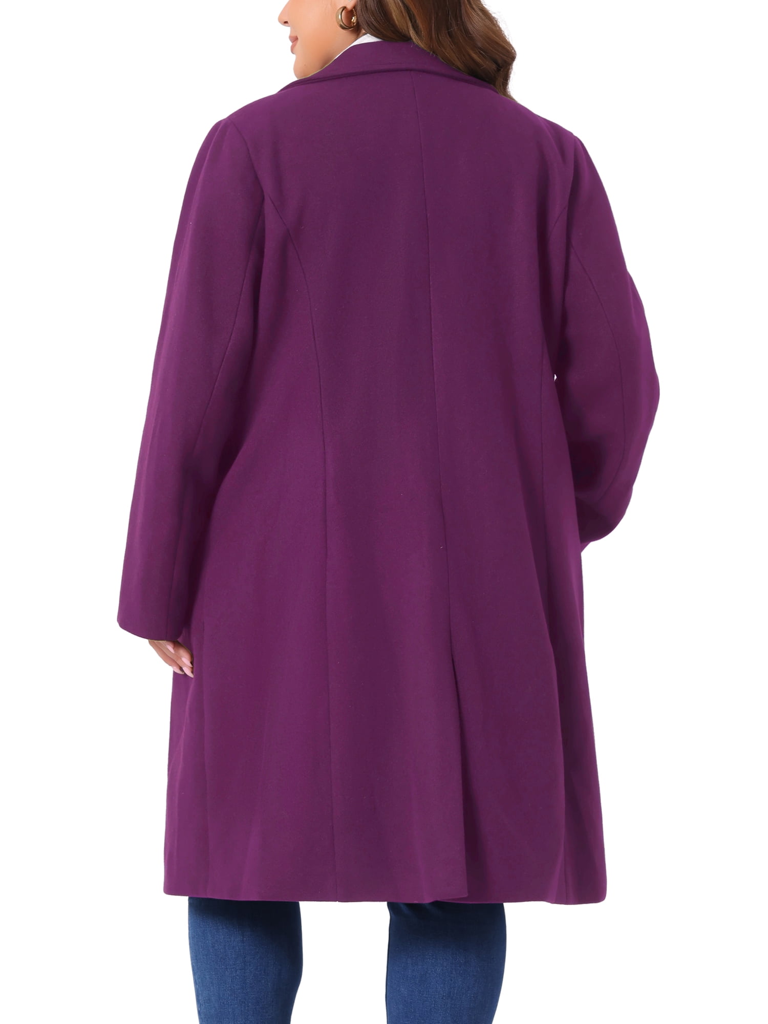 DARING DIVA Women's Plus Size Notched Lapel Warm Double Breasted Coat 3X Purple