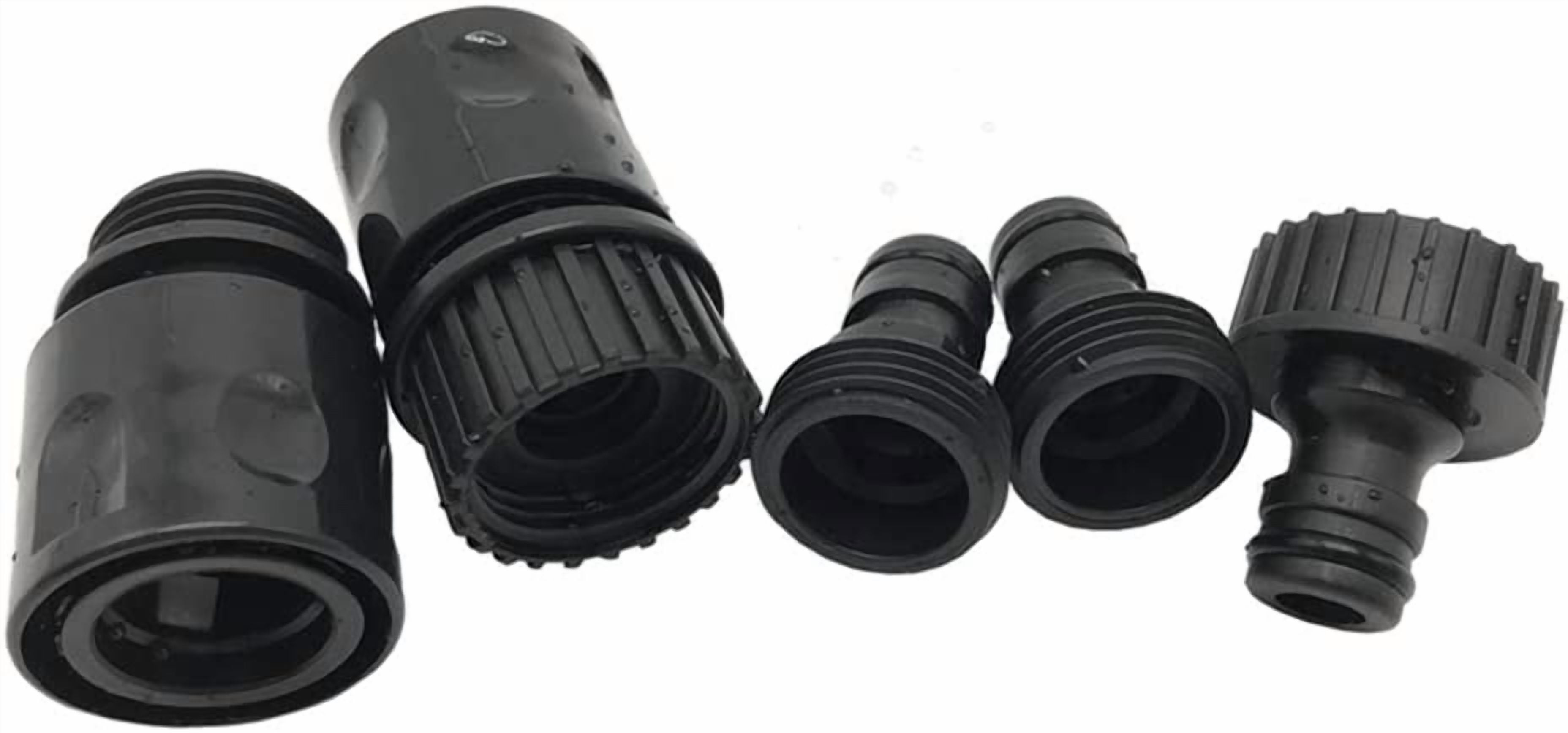 HRTGFD-Plastic Garden Hose Connector Set Male and Female - Quick Release Connect Kit, Water Hose Thread Fitting Adapter Set, from Quick Connector to Standard 3/4'' Thread Connector (Black, 2 Sets / 1