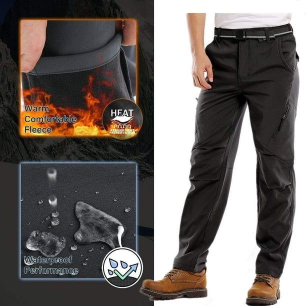 Mens Waterproof Hiking Pants, Outdoor Snow Ski Fishing Fleece Lined  Insulated Soft Shell Winter Pants 