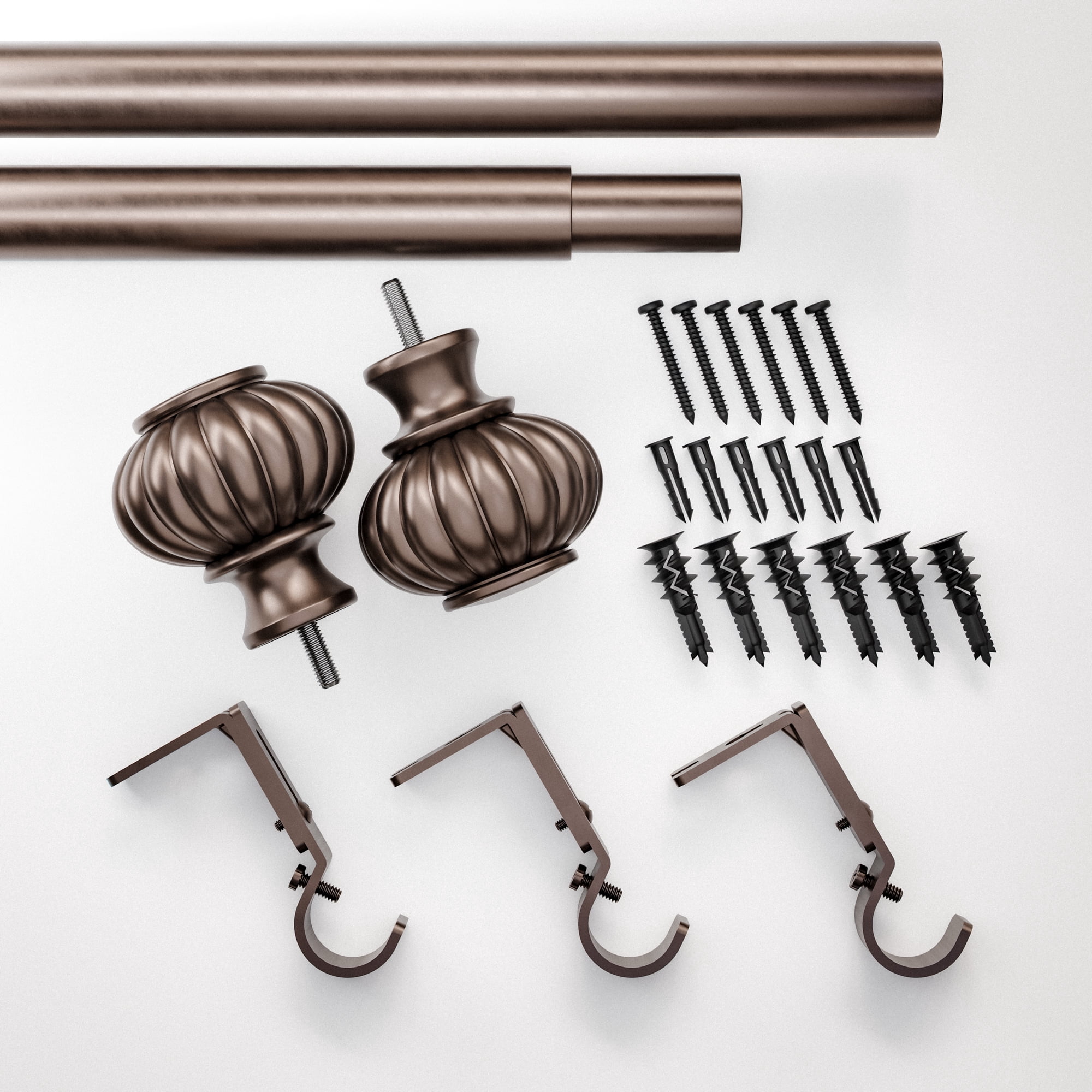 Better Homes & Gardens 1" Oil Rubbed Bronze Aubrey Knob Adjustable Single Curtain Rod Set 42"-120"