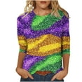 thumbnail image 1 of Penkiiy T-shirt Blouse à Manches 3/4 Col Rond Imprimé Mode Mardi Gras pour Femmes TG Multicolore, 1 of 5