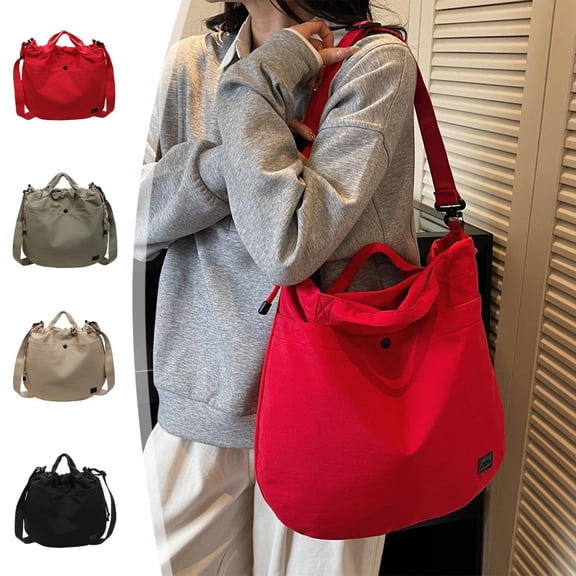 Hyknon Crossbody Bags for Women, Large Capacity Tote Bag with Detachable Shoulder Strap, Drawstring Shoulder Bag with Adjustable Strap, Lightweight Soft Handbag for Work Shopping Travel Daily, Khaki
