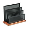 Rolodex Mini Sorter, Three Sections, Metal/Wood, 7 1/2 x 3 1/2 x 5 3/4, Black/Cherry