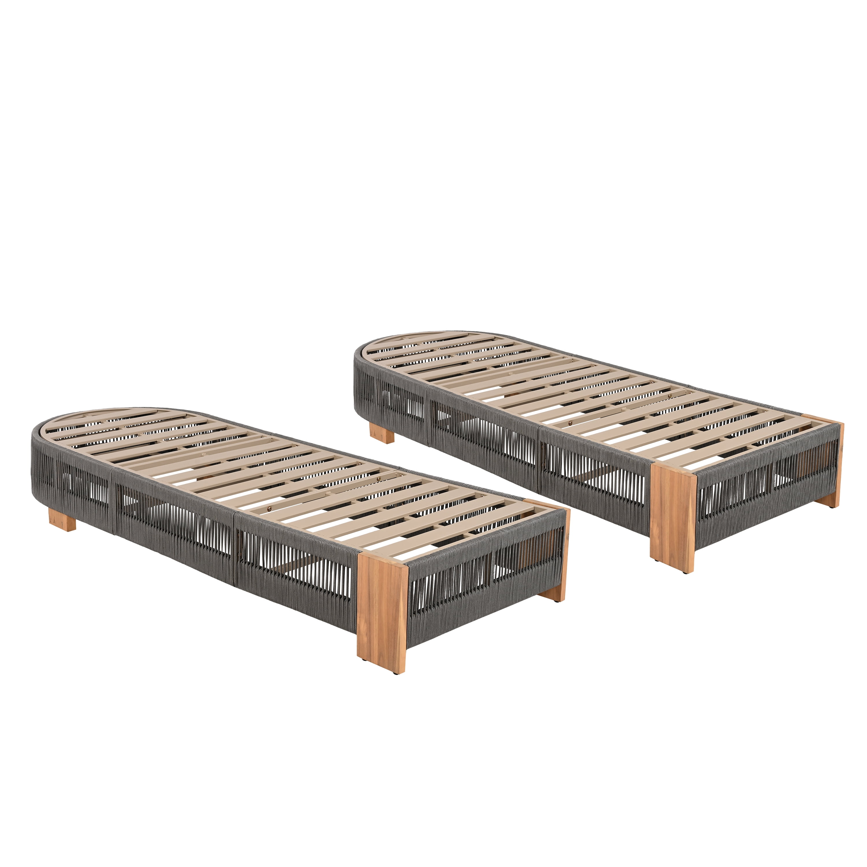 Patio Adjustable Lounge Chair, Outdoor Acacia Wood Chair for Backyard Pool Garden, Grey and Natural